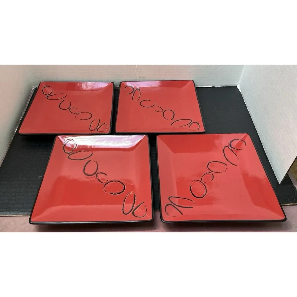 FLIRT By R&B Ritzenhoff Breker 8” Salad Luncheon Plate Red & Black Abstract Vtg